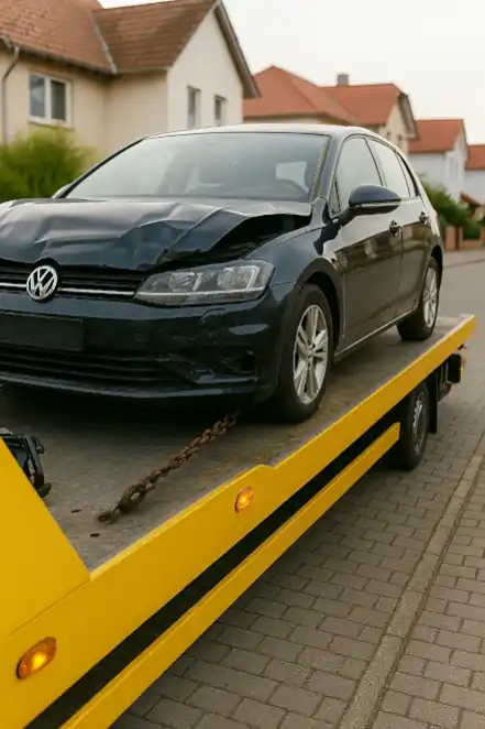 Ein defektes Auto wird zum Autoankauf in Chemnitz abgeschleppt, um den Verkaufsprozess zu starten.